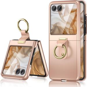 Maxdara for Motorola Razr 2024/2025 Case with Ring [Not Fit Razr Plus 2024/2025], Moto Razr 2025 & Razr 2024 Case with Built-in Outer Screen Protector Slim Cover (Rose Gold)