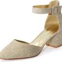 Women's Low Block Heels Chunky Closed Toe Pump Shoes with Ankle Strap (8)