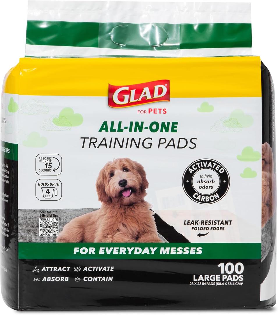 Glad for Pets Black Charcoal Puppy Pads, 23"x23" Disposable Pee Pad That Absorbs & Neutralizes Urine Instantly, Activated Carbon Training Pads For Dogs - 100 Count