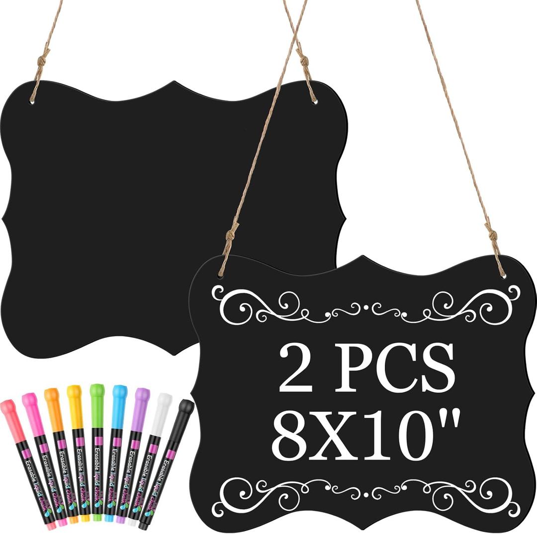 2 Pcs 8 x 10 Large Acrylic Chalkboard Hanging Sign with Chalk Markers Chalk Board Signs with Hanging String for Wedding Kitchen Home Party Decoration