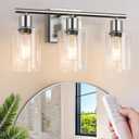 Battery Operated Wall Sconce, 3-Light Dimmable Rechargeable Vanity Light Fixture with Remote & Bulbs, 3-Light Silver Wireless Indoor Non-Hardwired Wall Lamp for Bedroom, Living Room, Cabinet, Porch