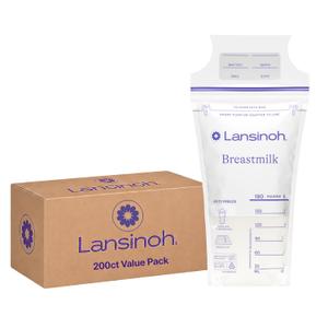 Lansinoh Breastmilk Storage Bags, 200 Count Value Pack, Baby Essentials, LeakProof, Fast Freeze & Thaw Breast Milk Bags for Baby Bottle Feeding, Strength & Stretch, 6 Ounce