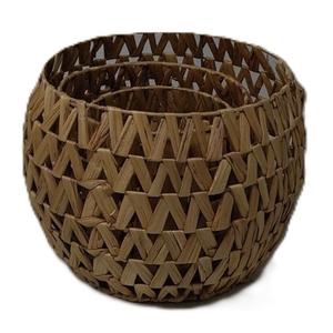 Storage Baskets Natural Weave Handwoven Round Paper Rope Hyacinth basket Stackable writing desk Organizer for Home, Eco-Friendly Woven Decor Set of 3