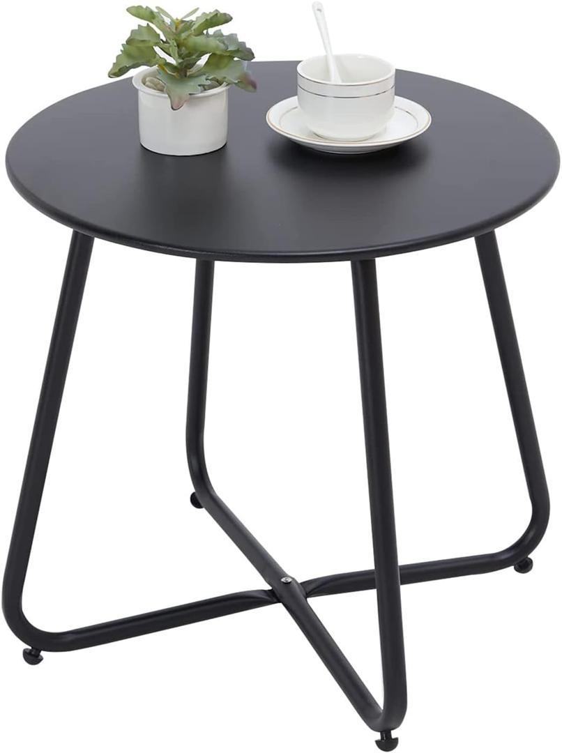 Outdoor Table Small Patio Side Table, Round Metal Side Table, Weatherproof, Portable, Outdoor End for Garden, Balcony, Yard (Black), 17.7D x 17.7W x 17.9H in