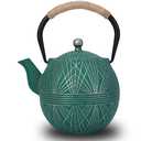 Enameled Cast Iron Teapot 34oz（1000ml） Japanese Style Kettle with Removable Stainless Infuser & Ergonomic Handle, Stovetop Safe for Loose Leaf Tea Green and silver (Green and Silver)