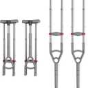 Adjustable Crutches with Padded Grips Height Adjustable Mobility Aid, Aluminum Underarm Support 330LB Adjustable Height 38.2-61.8 in Non-Slip Tips, Tool-Free Setup One Pair