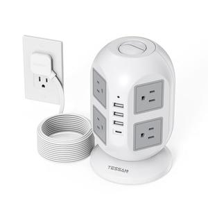 TESSAN Tower Surge Protector Power Strip 10 ft, Long Flat Extension Cord with Multiple Outlets, 8 AC Outlets with 4 USB Ports (1 USB C), Charging Station with Surge Protection, for Home Office Dorm