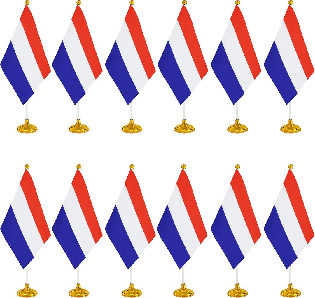 WXTWK 12 Pack Netherlands Flag Dutch Desk Flag Small Mini Netherlands Table Flags With Stand Base,Home Office Festival Events Celebration Decorations