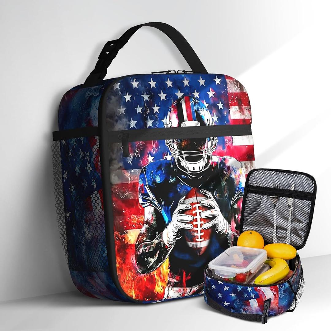 Kids Lunch Box for School Insulated Football Lunch Bag With Adjustable Shoulder Strap Lunch Tote Bag For Kids Girls School Office Work
