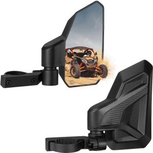 KEMIMOTO UTV Side Mirrors Kit (2 Pack) Fit 1.6"- 2" Roll Bar w/Break Away & 3 Adjustable Design - High Impact Shatter Proof Tempered Glass Compatible with Polaris RZR, Pioneer, CanAm Maverick X3,Teryx