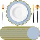 Tinlade 50 Pcs Paper Placemats, 13.5 Inch Disposable Scalloped Placemat, Decorative Round Table Place Mats for Birthday, Wedding, Bridal Shower, Baby Shower, Tea Party, Dining Tableware (Blue)
