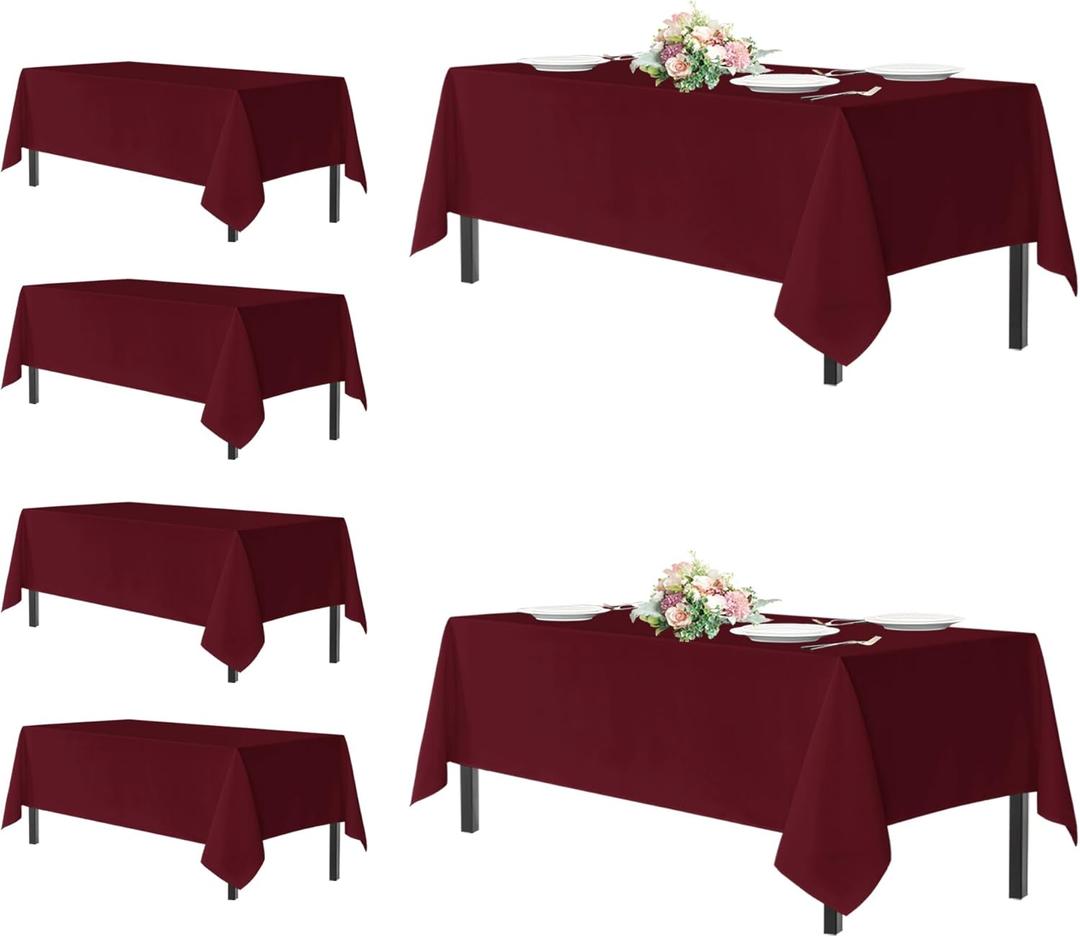sancua Tablecloths for 6 Foot Rectangle Tables, 6 Pack - Washable Polyester Fabric Table Cloth for Chirstmas Party, Birthday, Banquet Reception, 54x108 Inch Burgundy