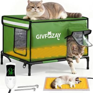 Cat House for Outside Use 900D Oxford Cloth, Outside Cat House Weatherproof with Remote Control Heated Pad, Insulated Cat Houses with Removable Feet to Isolate Moisture, Against Extreme Weather