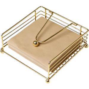 Gold Napkin Holder Modern Square Metal Flat Napkin Storage Stand Holder with Weighted Pivoted Arm for Outdoor Farmhouse Wedding Party Hotel
