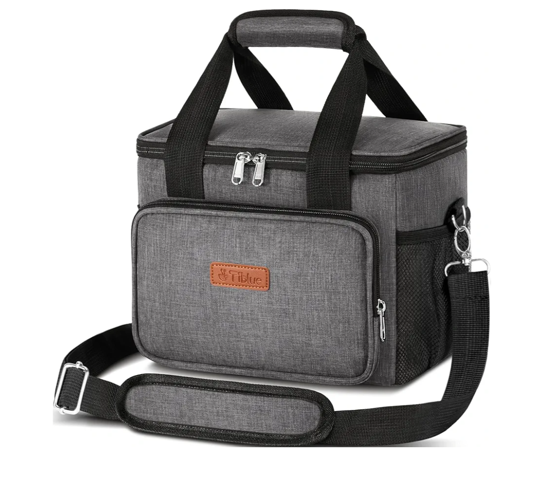 Tiblue Insulated Reusable Lunch Box for Office Work School Picnic Beach, Leakproof Freezable Cooler Bag with Adjustable Shoulder Strap (Medium, Dark Grey)