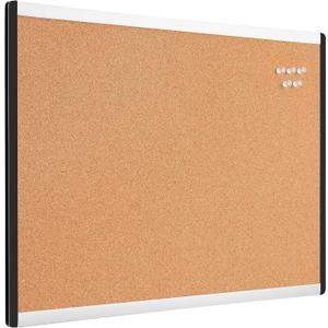 Amazon Basics Cork BulletinBoard, 23" x 17", Pin Board for Office & Home with Aluminum/Plastic Frame, 1 Pack