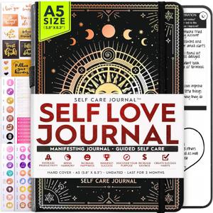 Self Love Journal - 5 Minute Self Care & Mental Health Journal | 90-Day Undated Daily Planner for Positivity, Affirmations & Gratitude | Guided Mindfulness, Reflection | Folded Vision Board + Stickers (BLK-SUNSHINE)