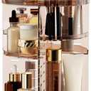 Rotating Makeup Organizer Countertop, DIY Adjustable Trays Spinning Skincare Organizers, Cosmetic Display Shelf with Perfume & Brush Holder, Multi-Function Desk Storage Carousel for Vanity Bathroom