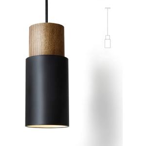 DUHU Black and Wood Pendant Light,Modern Kitchen Pendant Light Over Island,Industrial Metal Lampshade,Single Hanging Light E26 for Dinning Table,Bedroom Nightstand,Bar,Farmhouse,Height Adjustable