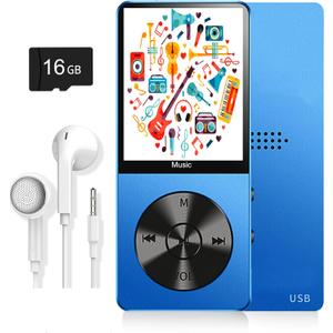 MP3 Player, Music Player with 16GB Micro SD Card, Build-in Speaker/Photo/Video Play/FM Radio/Voice Recorder/E-Book Reader, Supports up to 128GB