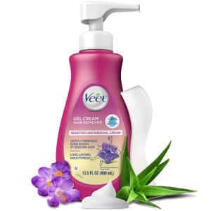 Hair Remover, Veet Gel Hair Removal Cream Sensitive, 13.5 Ounce, Sensitive formula with Aloe Vera and Vitamin E (pack of 1), Best By: 10/2027