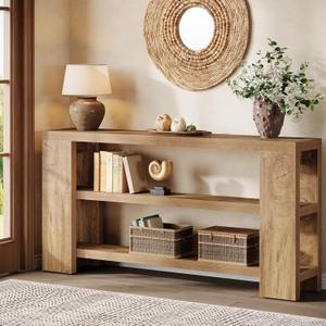 Tribesigns 70.9-Inch Extra Long Console Table with Storage, Narrow Wooden Sofa Table Behind The Couch, Farmhouse 3-Tier Entry Foyer Table for Entryway, Living Room, Hallway (Natural)