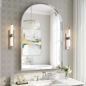 Arched Bathroom Mirror, 24x36 Inch Silver Arched Wall Mirror with Metal Deep Frame, Arch Mirrors for Wall Decor, Vanity, Entryway, Living Room