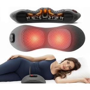 3 in 1 Back Massager for Spine and Lower Back, Electric Lumbar Massager with Heat, Spine Massage Pillow with Traction Support for Home and Office Comfort (Grey) (Grey)