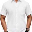 Alimens & Gentle Mens Short Sleeve Dress Shirt Wrinkle Free Solid Casual Button Down Shirts for Summer Business Wedding (Medium, White)