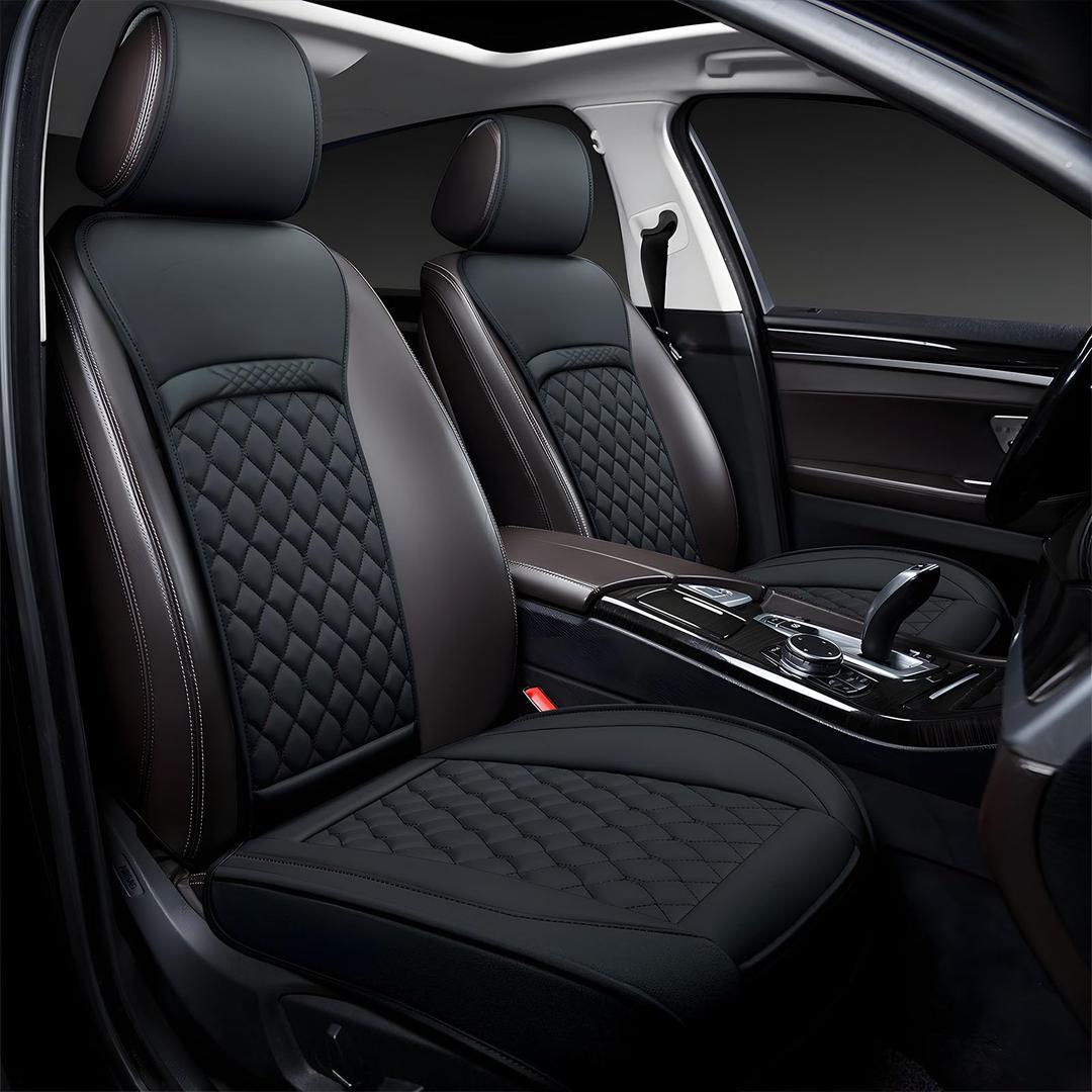 Front Car Seat Covers for BMW, Leather Waterproof Seat Protector Custom Fit BMW X, i, and M Models, 3-8 Series, Including X5, 328i, etc, 2 Pack, Black
