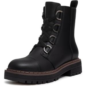 Athlefit Women's Combat Ankle Boots Lace up Platform Lug Sole Chunky Low Heel Booties, Size: 7.5