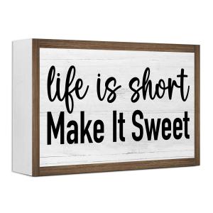 Life is Short Make it Sweet Wooden Box Sign Desk Decor,Rustic Farmhouse Love Sign Wood Block for Home Bedroom Shelf Tabletop Wall Decor