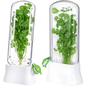 2 Pieces Saver for Refrigerator Keeper Storage Containers Saver Pod for Cilantro, Parsley, Asparagus, Keeps Vegetables for 2-3 Weeks(White)