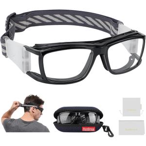 Sport Glasses for Men Women Basketball Football Sport Goggles Anti Fog Shock Collision Wearable Glasses (Black Frame Black Nose Pads)