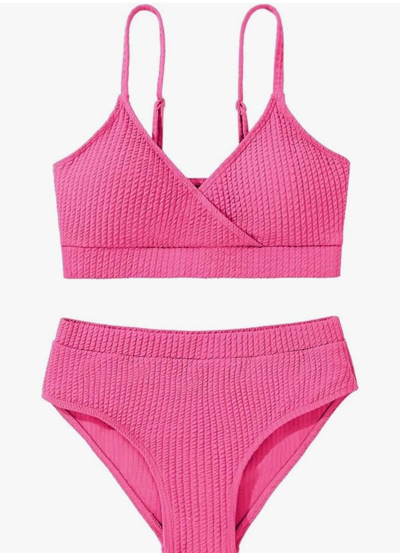 Girl's 2 Piece Swimsuit Solid Spaghetti Strap Bikini Sets Beach Bathing Suit Swimwear for Teen Girls 11-12Y