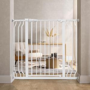 ELEVON Baby Gate for Stairs Doorways, Safety Pet Gate with Auto-Close/Hold-Open Features, Fits Openings 29.1 to 43.3, 30 Tall, Easy Pressure Mounted Walk Through Baby Dog Gate, White
