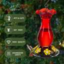Jealoeur Hummingbird Feeder for Outdoors Hanging, 18 OZ Humming Birds Feeders with 6 Bee Guard Feeding Ports & Built-in Ant Moat, Easy to Clean, Durable Outdoor Garden Decor (Red 2 Pack-CC)