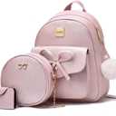 ZGWJ Mini Backpack Purse for Women - 3-Piece Set, Small PU Leather Bowknot Fashion Backpacks, Cute Casual Travel Daypacks