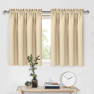 DWCN Beige Short Room Darkening Curtains for Kitchen/Bedroom, 42 x 36 inches Long - Energy Saving Window Drapes for Nursery with Rod Pocket, Set of 2 Panels