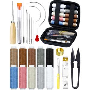 PLANTIONAL Upholstery Repair Sewing Kit: 47 Pieces Heavy Duty Sewing Kit with Sewing Awl, Seam Ripper, Leather Hand Sewing Stitching Needles, Sewing Thread for Car, Sofa, Backpack, Shoe, Craft DIY