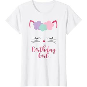 Kitten Birthday T-Shirt Cat Gift, Kitty Birthday Girl Outfit T-Shirt (X-Small)