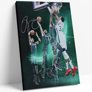 Sports Canvas Wall Art Basketball Superstar Shooting Action Poster Print for Basketball Fans Sport Wall Decor for Boys Bedroom Dorm Gaming Room Home Office Framed 12"x16"