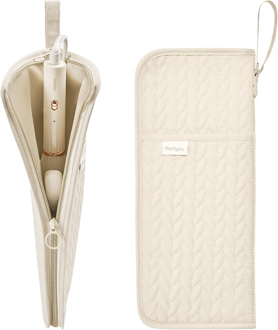 KarSyon Hot Tools Organizer Heat Resistant Mat Case Hair Tools Holder Travel Bag Portable Hair Styling Tools Cover Pouch for Curling Iron,Flat Iron,Hair Straightener (Beige)