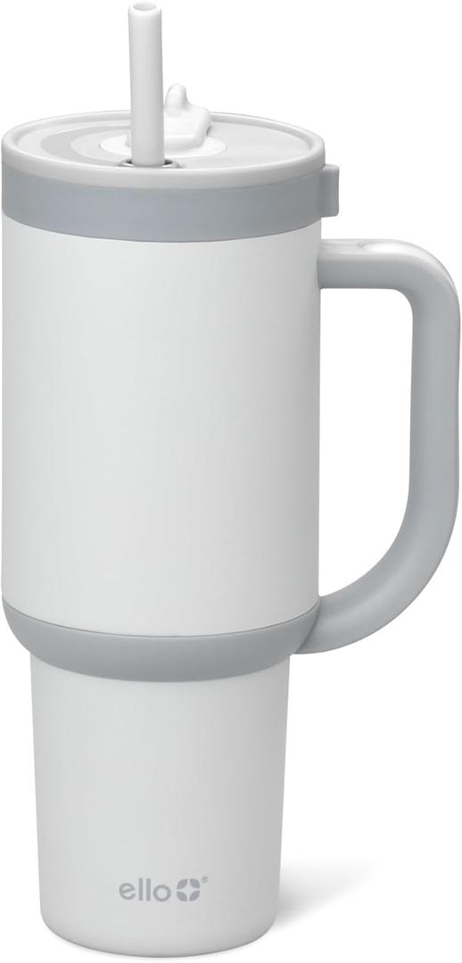 Ello Oasis 30 oz Tumbler with Handle & Retracting Straw | Reusable Insulated Stainless Steel Cup 100% Leakproof, Gifts for Teens Women Men | Keeps cold for 20 Hours, Cup Holder Friendly, Grayscale