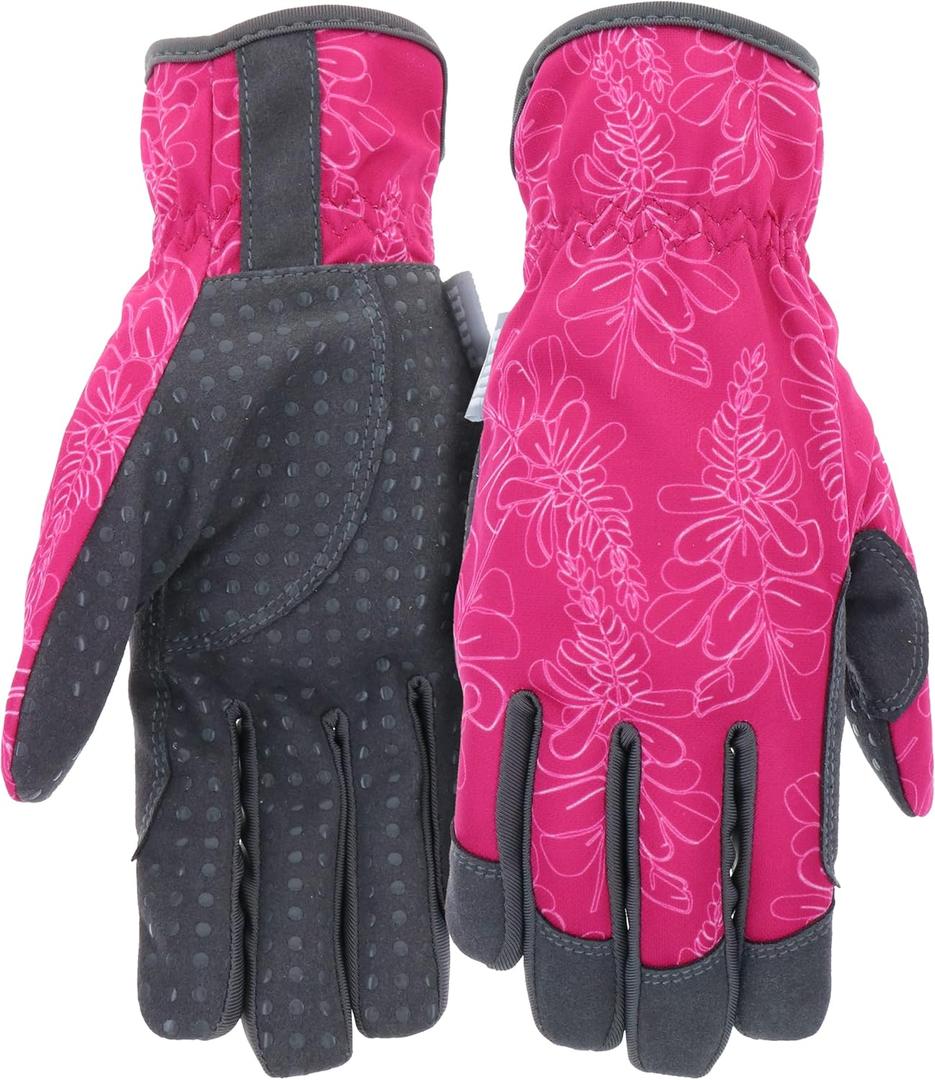 MUD Everyday Women's Synthetic Leather Palm with Silicone Dotted Grip Garden Gloves (Medium/Large, Purple)