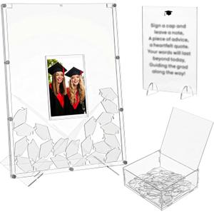 RattanView Wedding Guest Book Alternative with 50 Acrylic Hearts Chips Storage Box and 12 Pcs Pen Theme Picture Frame Rustic Guest Book Reception for Wedding Ceremony Baby Shower Anniversary Reception