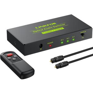 LiNKFOR Digital Optical Audio 3x1 Switch, 1 in 4 Out Aluminum Alloy with Optical Cable for PS3, Blue-Ray, DVD, HDTV (3x1 Switch)