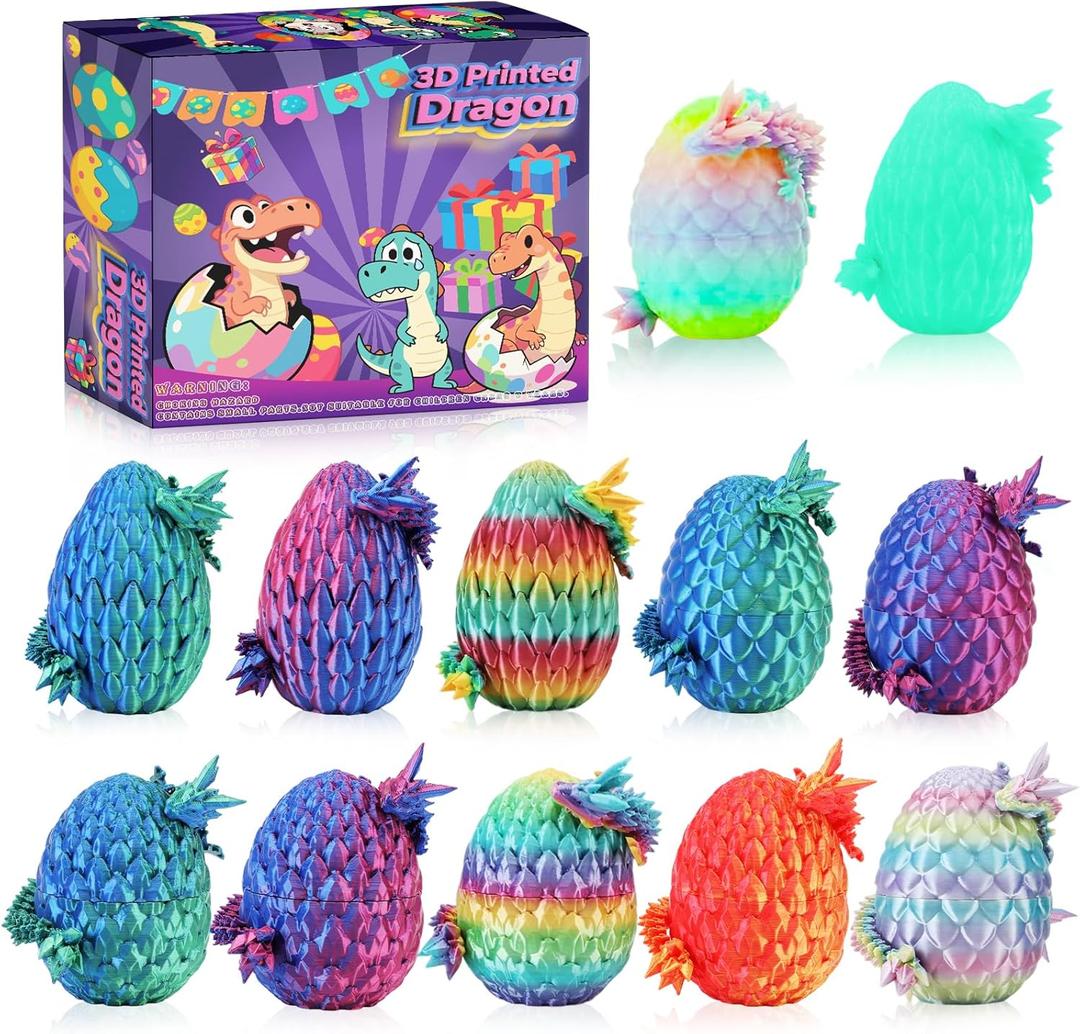 12PCS 3D Printed Dragon Eggs, Cool Stuff Fun Gifts, Mini Dragon Egg Set Articulated Crystal Dragons Fidget Toy for Boy Girls Kids Easter Basket Stuffers (12 Pcs)