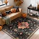 RELEANY Area Rugs 4'x6' Washable Non-Slip, Floral Vintage Distress Print Pattern Medallion Carpet for Living Room Bedroom Dining Room, Black Colorful Floral Dark Tan