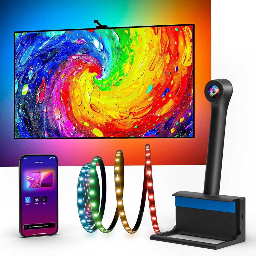 Ailofy TV Backlight with Camera for 55-65" TVs, 12.5ft LED Strip Lights, Real-Time Full-Screen Sync for Movies, Gaming & Music, Smart Bias Lighting, Works with Alexa & Google Assistant, App Control